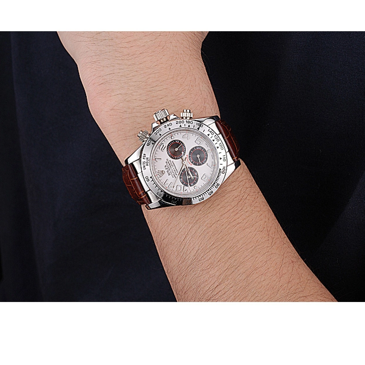 AAA Replica Watches Leather Daytona Dial Rolex Stainless Case Strap White Brown Steel 0815